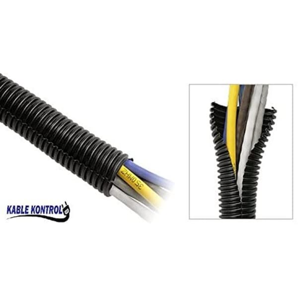 Kable Kontrol® Corrugated Split Wire Loom Tubing - 1/4 Inside Diameter - 3,200' Length - Black